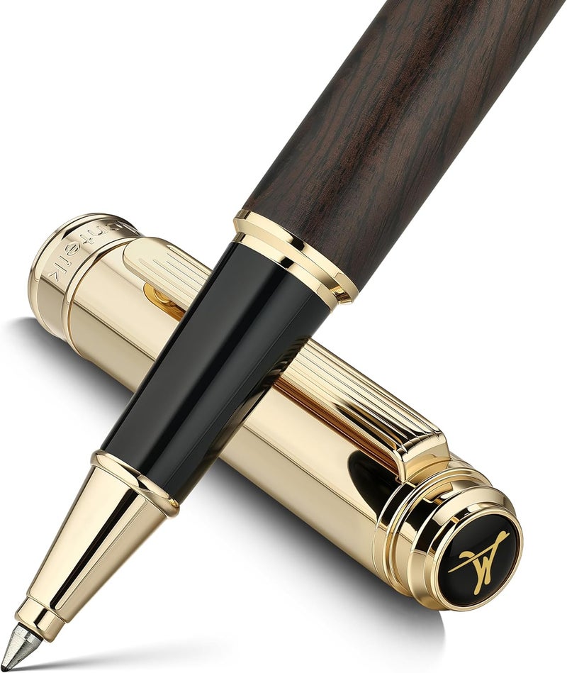 MCNTEIK 316 Luxury Journaling Pen, Nice Natural Wood for Writing, 24K Gold Accents, Schmidt refill, Fancy Rollerball, Wooden Gift Set for Men & Women, Executive & Graduation Work Christmas Pens-Blackwood - Image 1